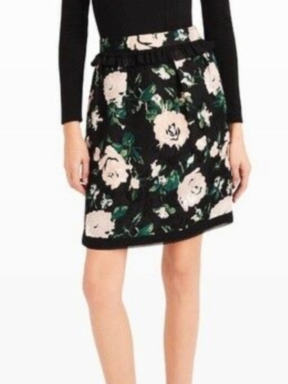 Club Monaco Adamaris Floral Silk Wool Skirt Black
